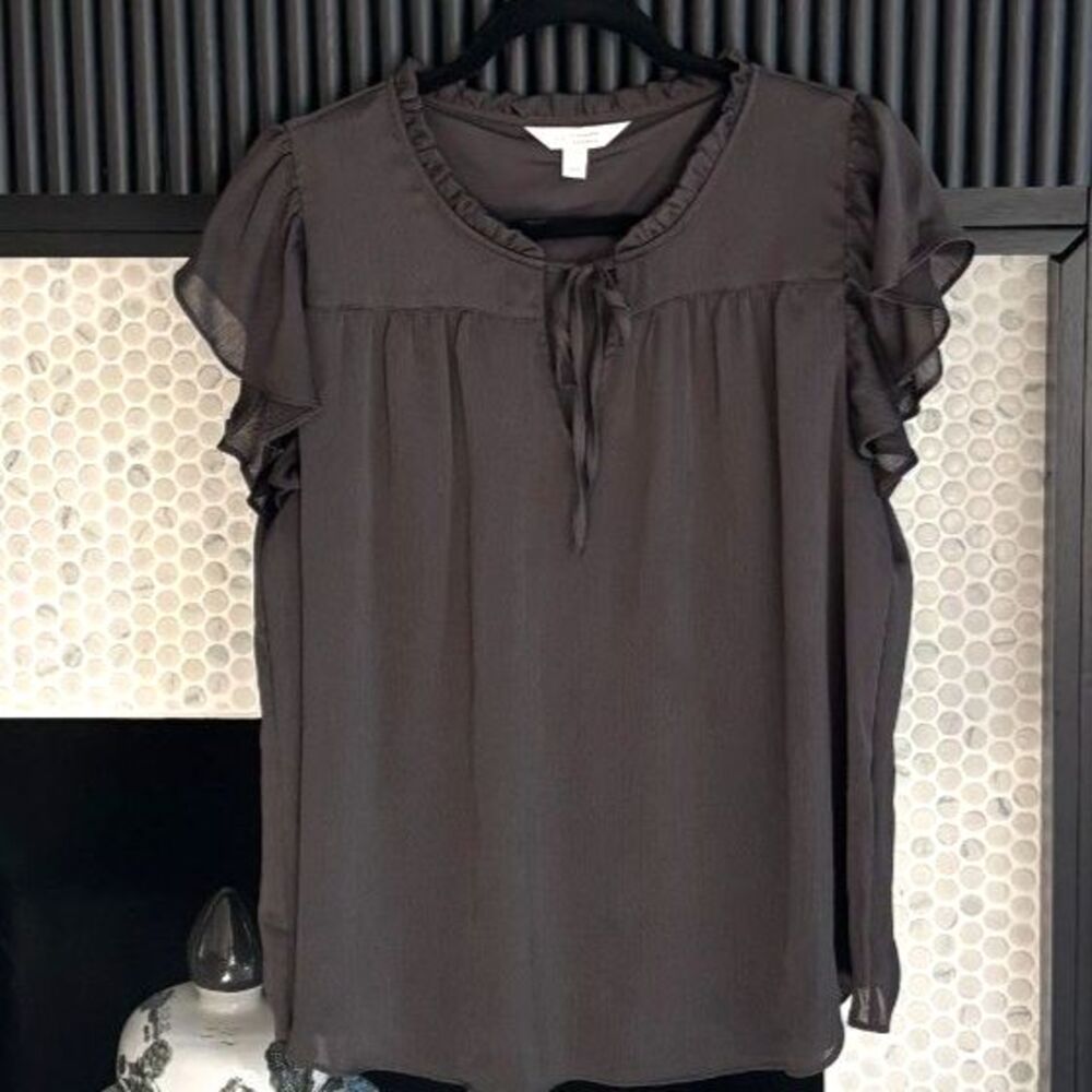 LC Lauren Conrad Ruffle Keyhole Tie Front Flutter Sleeve Blouse Top - Size L
